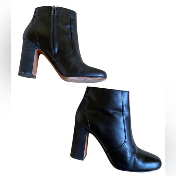 Madewell Sutton Leather Ankle Boots Booties Sz 6.5 Black Block Heel Side Zipper - Picture 8 of 14